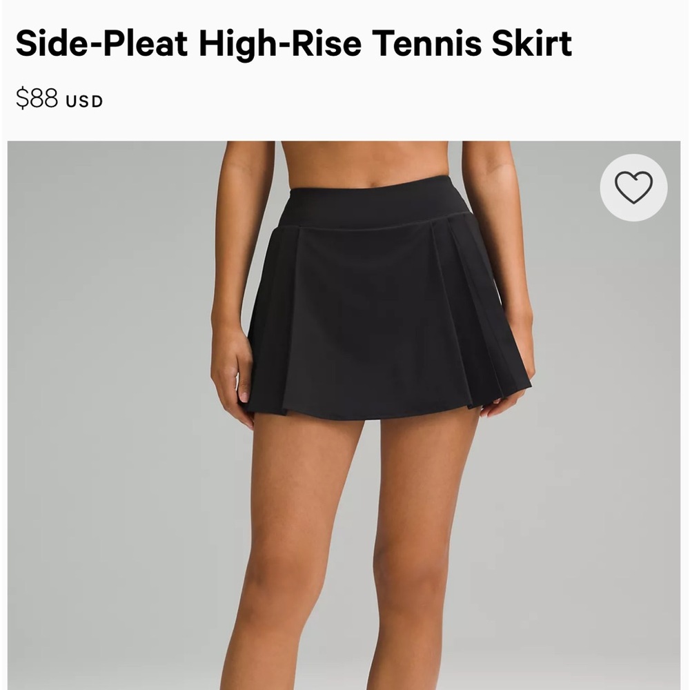 COPY - LULULEMON SIDE PLEAT HR TENNIS SKIRT IN black SZ 6